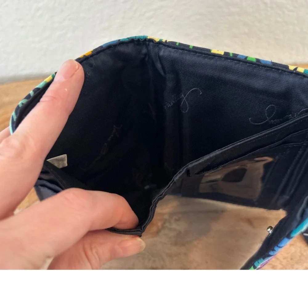 Vera Bradley Midnight Wildflowers Quilted Trifold Wallet Navy Floral - Picture 5 of 6